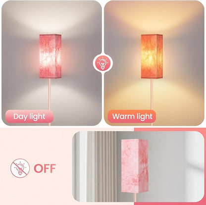 Floor Lamp, Pole Lamp with Foot Switch, Modern Standing Lamp Shade, Minimalist Freestanding Lamp (Bulb Not Included), for Living Room, Bedroom Office ETL Listed, Sakura Pink PCP07LD05