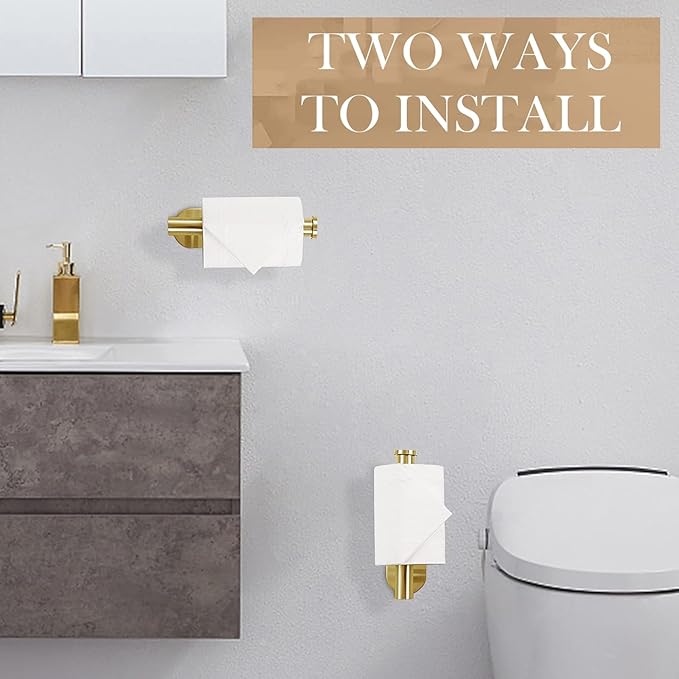 JOPOFI Toilet Paper Holder - Self Adhesive Toilet Paper Holder Wall Mount for Bathroom, Command Strip Stainless Steel Toilet Paper Roll Holder Stick On Wall, No Drilling - Brushed Gold