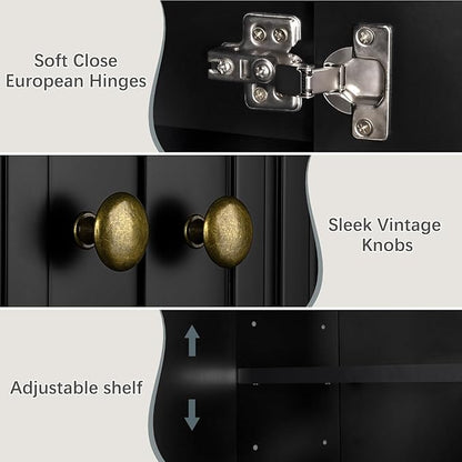 Over The Toilet Storage Cabinet, Over The Toilet Storage with Fluted Door Over The Toilet Cabinet with Adjustable Shelf Above The Toilet Storage Cabinet for Bathroom Organizer, Black