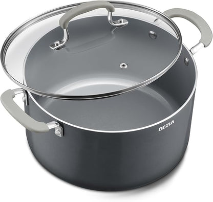 10 Quart Nonstick Stock Pot with Lid - BEZIA Ceramic Large Soup Pot, Big Pot with Silicone Handles, Easy Cleanup, Compatible with All Cooktops, Perfect for Roasts, Large Batches & Holiday Cooking