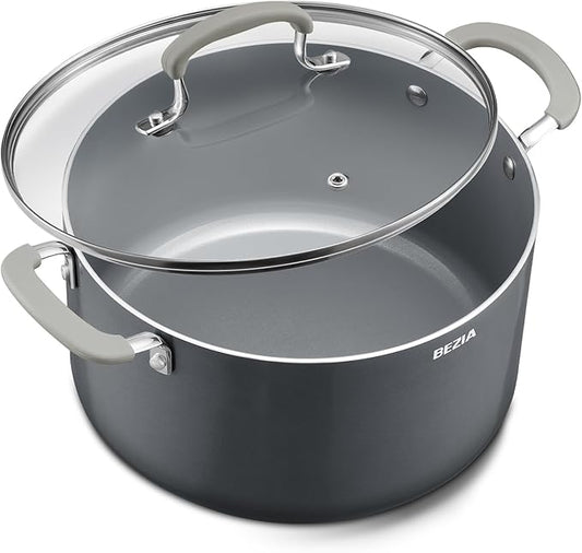 12 Quart Nonstick Stock Pot with Lid, BEZIA Ceramic Big Soup Pot for Holiday Feasts, Cooking Pot with Stay-Cool Silicone Handle, Easy Cleanup, Perfect for Large Gatherings, Gift Giving & Batch Cooking