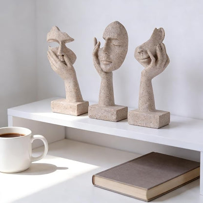 3 Pcs Thinker Small Statue Set - Art Resin Abstract Home Accent Figurines for Decor Woman Apartment Bookshelf Floating Shelf Coffee Table Office Desk Counter Decor (3 Pcs Sandstone, 6")