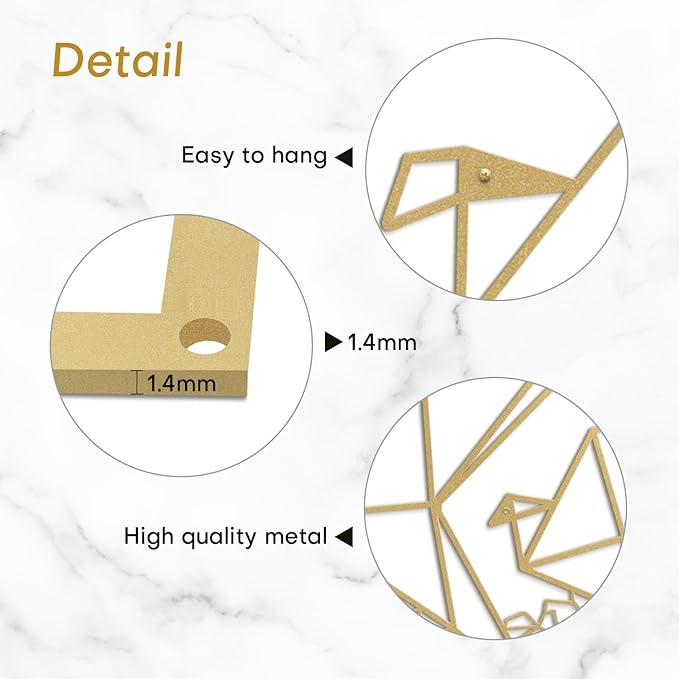SIGNLEADER Metal Wall Art Decor Origami Birds in Flight Modern Abstract Wall Sculpture Hangings Home Decoration for Living Room, Bedroom, Bathroom, Kitchen, Outdoor - 30" Gold