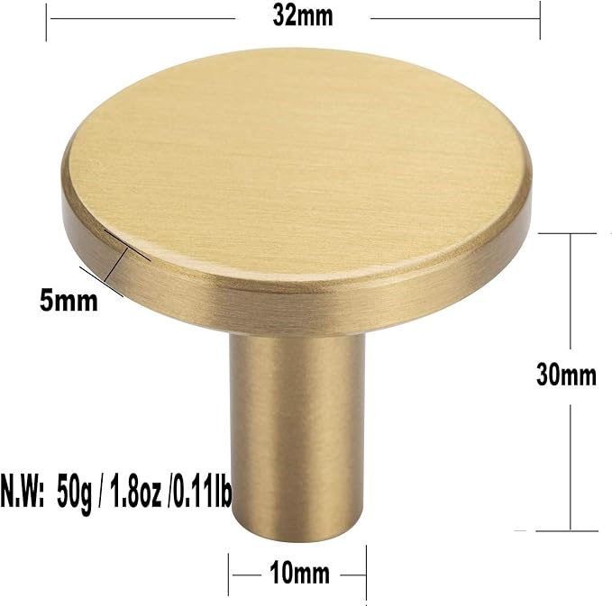 YANGQIHOME Pack of 4, Brushed Brass Decorative Wall Hooks, 32mm x 30mm, for Bathroom,Lavatory,Clothing Store, Hotel, Cafe,Hat,Towel Coat Hook Hangers Wall Mounted (Round)