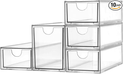 Acrylic Makeup Organizer, Clear Storage Organizer Desktop Stackable Storage Drawers, Plastic Organizer Bins for Makeup, Stationery, Cosmetics, Vanity, Bathroom,Cabinet,Pantry Office Desk (5 Drawers)