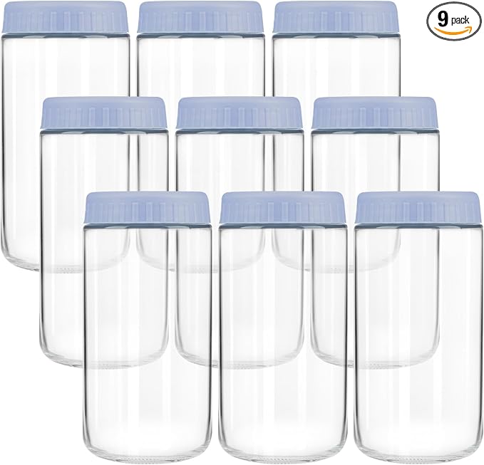 Overnight Oats Containers with Lids, 24oz Wide Mouth Mason Jars with Lids, 9 Pack Glass Jars with Airtight lid for Chia Pudding Yogurt Salad, Meal Prer Oatmeal Jars, Blue