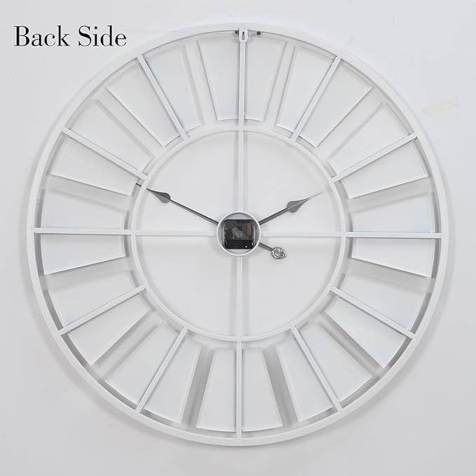 Distressed Metal Wall Clock 16 Inch, Industrial Vintage Roman Numerals, Weathered Iron Frame Farmhouse Office Cafe Decor