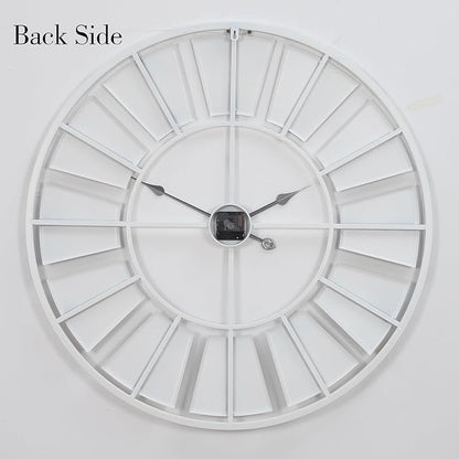 Distressed Metal Wall Clock 16 Inch, Industrial Vintage Roman Numerals, Weathered Iron Frame Farmhouse Office Cafe Decor