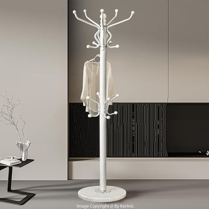 Kertnic Freestanding Coat Rack with 18 Hooks & Marble Base - Heavy Duty Metal Hall Tree Stand for Entryway, Hats, Coats, Bags Rack - Modern Hanger Organizer for Home, Office, Dorm (18 hooks -White)