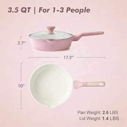 SENSARTE Nonstick Ceramic Skillet with Lid 10-inch, 3.5QT Non Toxic Deep Frying Pan, Saute Pan with Lid, Stay-cool Handle, Healthy Cooking Pot, Induction Compatible, Pink