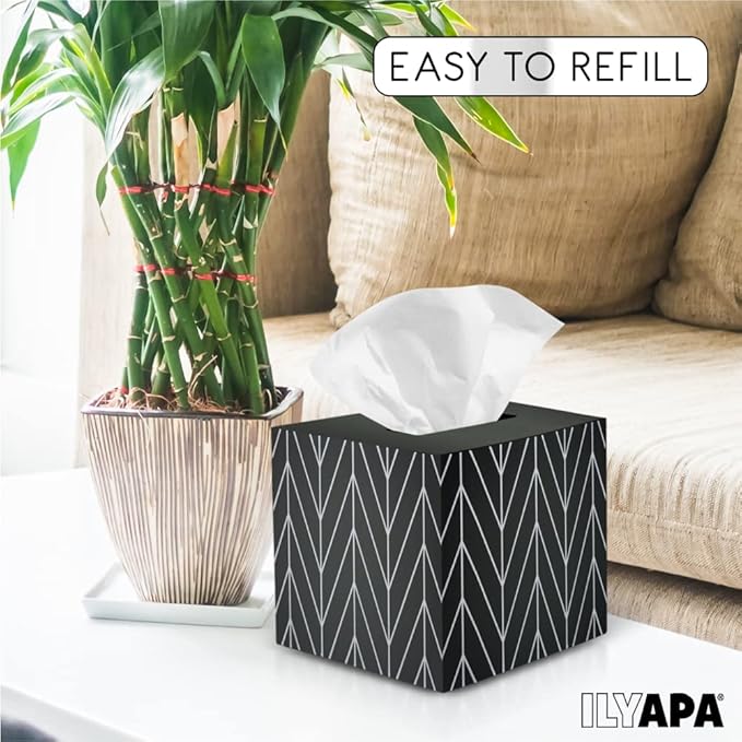 Ilyapa Wooden Tissue Box Cover, Black Wood Chevron Design - Modern Printed Wooden Tissue Holders