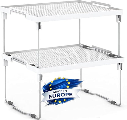 ums Kitchen Shelves Cabinet Organizer, Stackable Freezer Rack, Cupboard Box Organizer, Shelf Riser, Usable Storage Rack for Spice, Fridge Shelf Riser, (12x11 inch), Pack of 2