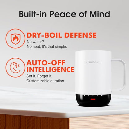 Vsitoo S3 Pro 14oz Smart Self Heating Coffee Mug,Heated Coffee Mug with Auto-Sensing AI Heats Drinks to 120-150°F Hands-Free.Perfect for Home/Office,Ideal Gift fo Men/Women，White