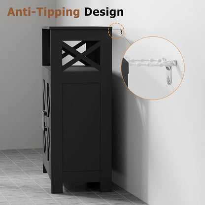 Homhedy Farmhouse Bathroom Storage Cabinet with 2 Doors, Toilet Paper Cabinet with Adjustable Shelf, Small Bathroom Cabinet for Kitchen/Laundry/Living Room, 11.8 x 23.6 x 31.5 Inches, Black