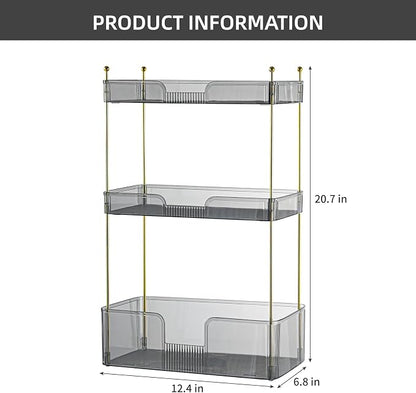 Akinbas 3 Tier Bathroom Organizer Countertop Makeup Perfume Tray Skincare Organizer for Bathroom Dresser Vanity (Grey)