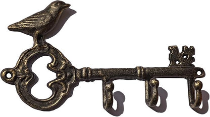 IRISVITA Key Hook for Home Decorative, Vintage Bronze Cast Iron Key Holder with 3 Hooks - Antique Bird Wall Art for Organizing Keys