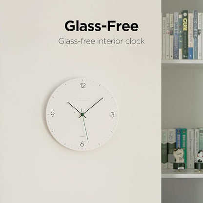 mooas Flatwood Wall Clock,12" Non-Ticking Sweep Movement Decorative Battery Operated Wall Clock for Home Living Room Kitchen Bedroom Office School (Simple White)