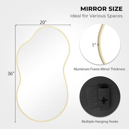 WallBeyond Gold Irregular Wall Mirror, Modern Asymmetrical Mirror Aluminum Frame for Bedroom, Bathroom, Living Room, and Entryway 36" H x 20" W (Gold)