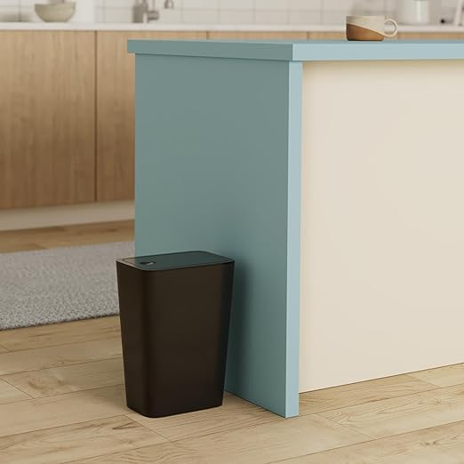 Bathroom Trash Can with Lid, 2 Pack 4 Gallons/15 Liters Garbage Can with Pop-Up Lid, Small Plastic Trash Can, Slim Trash Bin Waste Basket for Bathroom, Bedroom, Office, Living Room(Black)