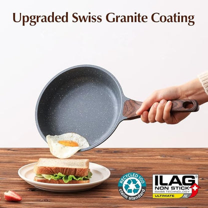 SENSARTE Nonstick Frying Pan Skillet with Lid, Omelet Pan with Cover, Healthy Egg Pan Chef's Pan, Kitchen Cooking Pan, PFOA Free (8inch + Glass Lid) (Pack of 2)
