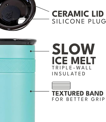 Elemental Artisan Insulated Tumbler, Triple Wall Coffee Travel Mug, Reusable Stainless Steel Coffee Tumbler with Ceramic Lid, Thermal Coffee Cups for Hot (6 Hrs) & Cold (18 Hrs), 12oz - Robin's Egg