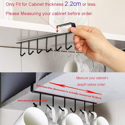 AliCH 2pcs Mug Hooks Under Cabinet Mug Holder Rack,Nail Free Adhesive Coffee Cups Holder Hanger for Cups/Kitchen Utensils/Ties Belts/Scarf/Keys Storage, Fit for 0.8inch Thickness Shelf or Less (Black)