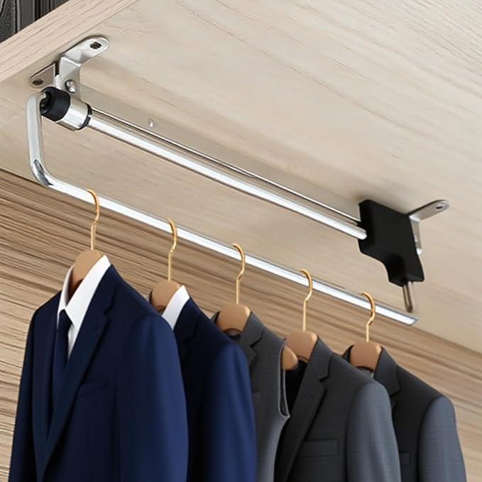 Valet Rod for Closet Pull Out Autuwintor Adjustable Rod for Closet to Hang Clothes with Mounting Screws Cold Rolled Steel Black Silver, Retractable14-Inches,Quantity-2