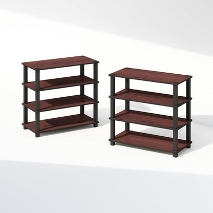 Furinno Turn-N-Tube Storage Shelves Set of 2, 4-Tier Stackable Standing Shelf, Open Corner Shelf, for Organization and Storage, Living Room, Garage, Home Office, Dark Cherry