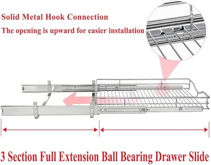 DINDON 1 Tier Pull Out Cabinet Organizer (20" W x 21" D) Heavy-Duty Metal Sliding Drawer Shelf, Slide Out Wire Basket for Kitchen Cabinets, Pantry, Bathroom, Chrome Finish……