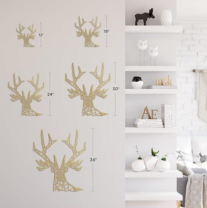 SIGNLEADER Metal Wall Art Decor Geometric Deer Head Modern Abstract Wall Sculpture Hangings Home Decoration for Living Room, Bedroom, Bathroom, Kitchen, Outdoor - 12" Gold