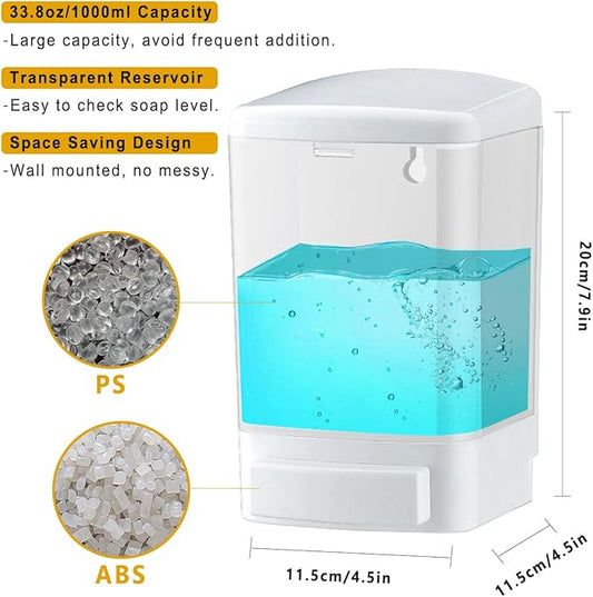 Manual Soap Dispenser Bathroom Kitchen Wall Mounted Commercial Soap Dispenser for Liquid Containers Shampoo Gel Chamber Plastic - (33.8 oz) 1000ml