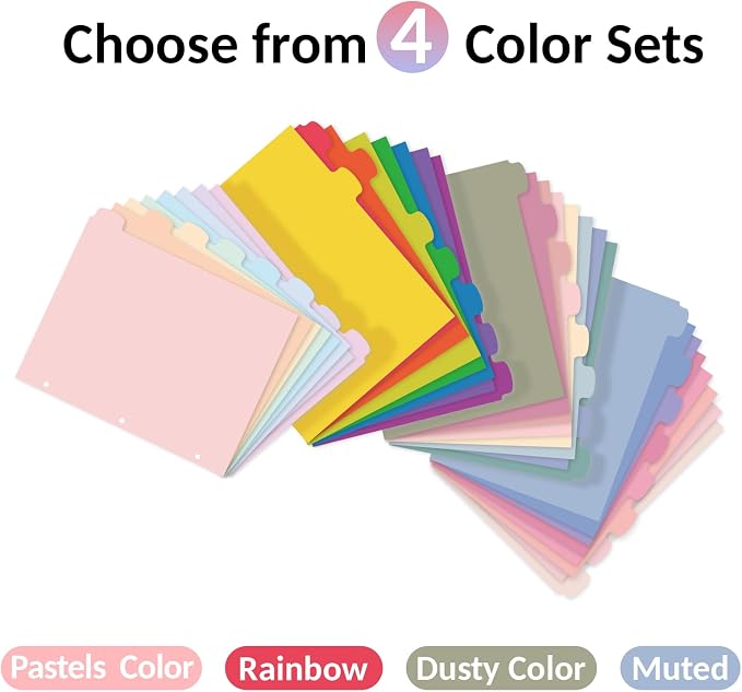 Sooez 8 Tabs Long-Lasting Plastic Write & Erase Large Tabs Dividers for 3 Ring Binder, Aesthetic Cute Pastels Binder Dividers for Student, Teacher, Office, Home Organizers, 3 Sets, Muted
