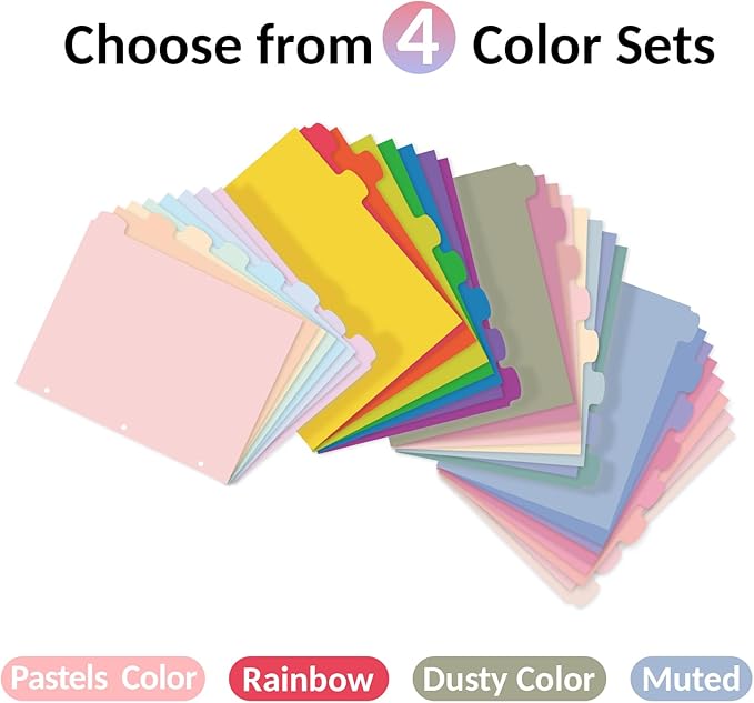 Sooez 8 Tabs Long-Lasting Plastic Write & Erase Large Tabs Dividers for 3 Ring Binder, Aesthetic Cute Pastels Binder Dividers for Student, Teacher, Office, Home Organizers, 3 Sets, Pastels Color