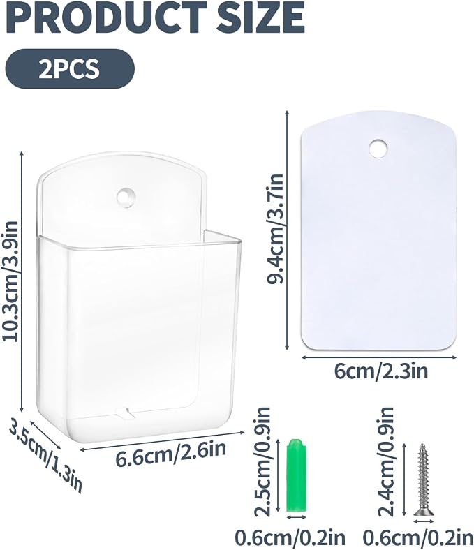 2 PCS Remote Control Holders Wall Mount, Self Adhesive TV Air Conditioner Remote Control Holder, Wall Mount Storage Box Organizer Wall Pen Holder Storage for Home Office School (Clear)