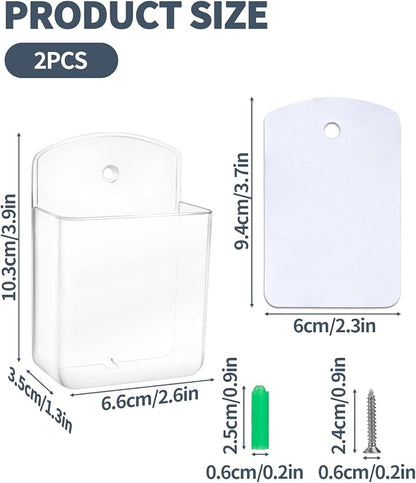 2 PCS Remote Control Holders Wall Mount, Self Adhesive TV Air Conditioner Remote Control Holder, Wall Mount Storage Box Organizer Wall Pen Holder Storage for Home Office School (Clear)