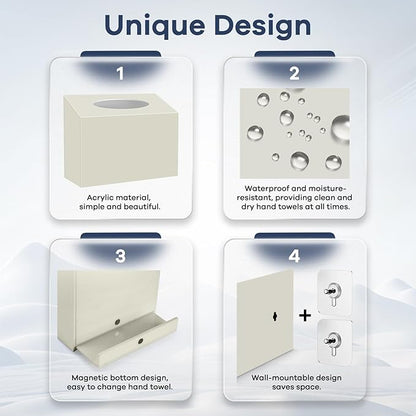 Acrylic Hand Towel Box Cover Compatible with Kleenex Disposable Hand Towels Wall-Mounted Paper Towel Dispenser Suitable for Tabletop, Bathroom, Car, and Office Use Valentine's Day Gifts (Beige)