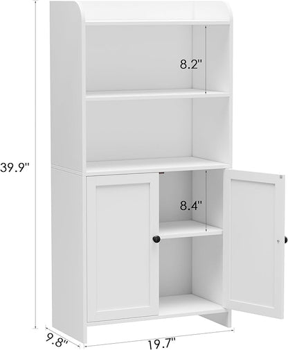 Homhedy Small Bathroom Storage Cabinet, Freestanding Toilet Paper Storage with 2 Doors and Shelves, Bathroom Organizers and Storage for Small Spaces, Laundry Room, 9.8" D x 19.7" W x 39.9" H, White