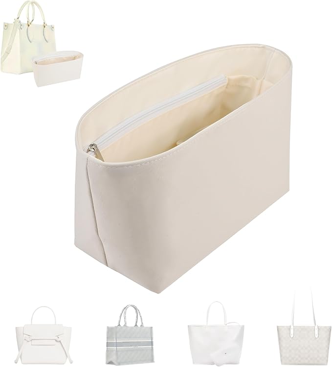 Purse Organizer Insert, Satin Tote Bag Organizer with 8 Sizes, Handbag Dividers for Inside Purse, Compatible with Longchamp, Neverful, 25C Hobo and More Bags（Slender X-Large,Craie）