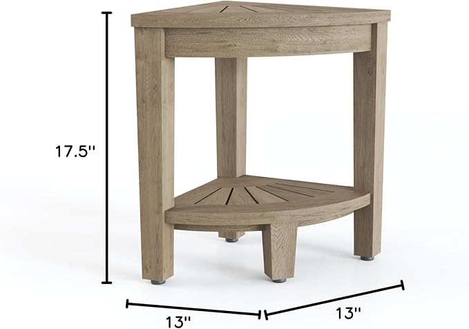 AquaTeak Patented 13" Kai-Mist Petite OptiAREA Corner Teak Shower Bench - Shower Stool for Bathroom - Durable Water Resistant Shower Chair - Shaving Foot Rest - Indoor & Outdoor Use