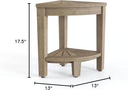 AquaTeak Patented 13" Kai-Mist Petite OptiAREA Corner Teak Shower Bench - Shower Stool for Bathroom - Durable Water Resistant Shower Chair - Shaving Foot Rest - Indoor & Outdoor Use