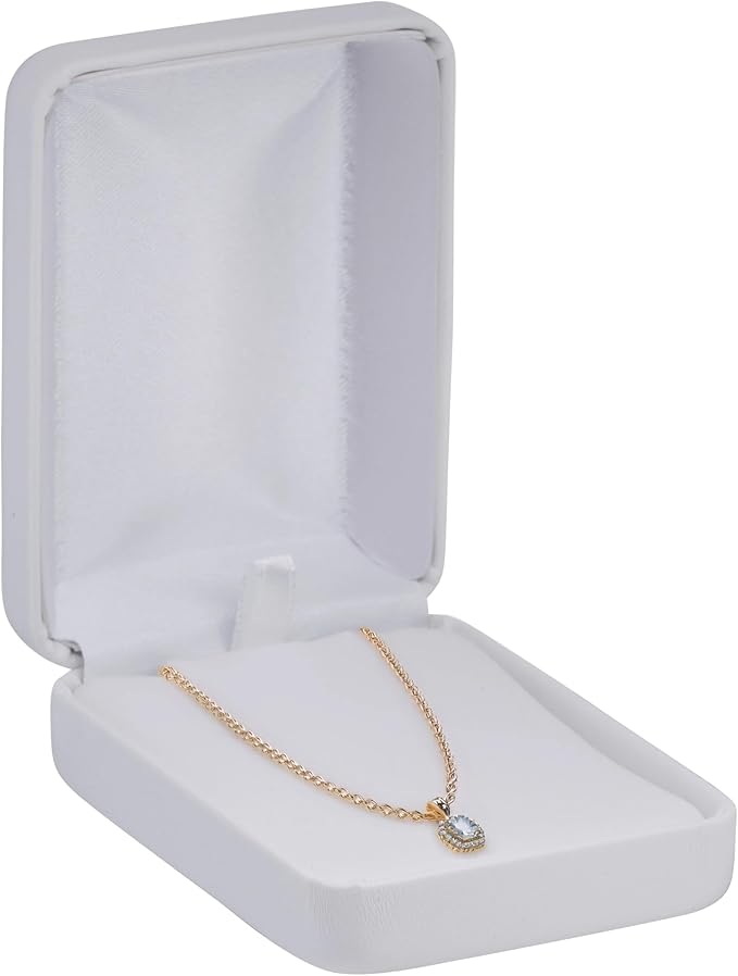 Pendant Necklace Box – White PU Leather Rounded Jewelry Gift Box with Satin Top & Chain Slit – Luxury Pendant Display Case for Wedding, Anniversary, Birthday