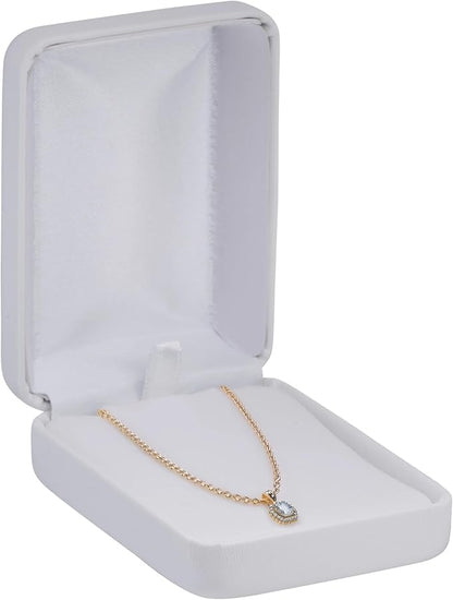 Pendant Necklace Box – White PU Leather Rounded Jewelry Gift Box with Satin Top & Chain Slit – Luxury Pendant Display Case for Wedding, Anniversary, Birthday