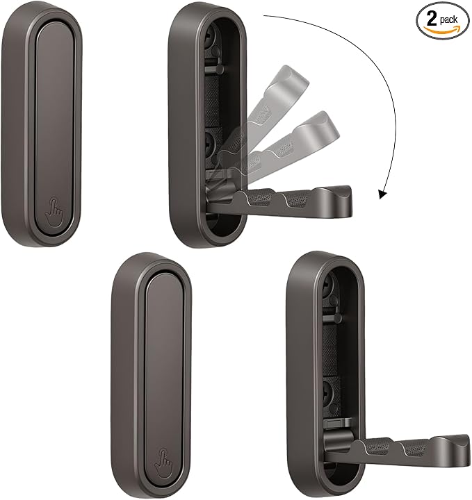 Dntorx Folding Coat Hooks, 2 Pcs Foldable Grey Wall Hooks Heavy Duty Foldable Hook Bathroom Towel Hooks Robe Hooks Wall Mounted for Hanging Coat Towels Clothes Hat Bags Keys