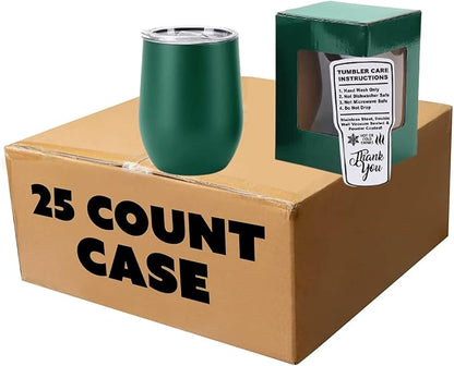 makerflo 12 oz Green Powder Coated Wine Tumbler with Leak-Proof Clear Lid - Pack of 25, Ideal for Craft and Personalization (Laser Engraving, UV DTF, Epoxy, and Vinyl)