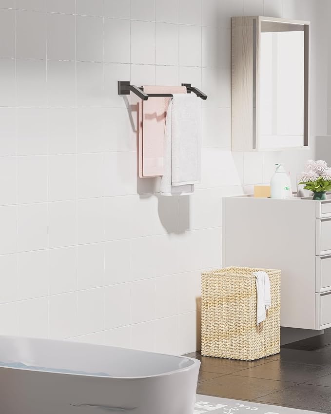Alise Bath Double Towel Bars,16 Inch Towel Holder Towel Racks for Bathroom Useable Length 14.9 Inch,SUS304 Stainless Steel Towel Hanger Towel Rail Wall Mount,Matte Black