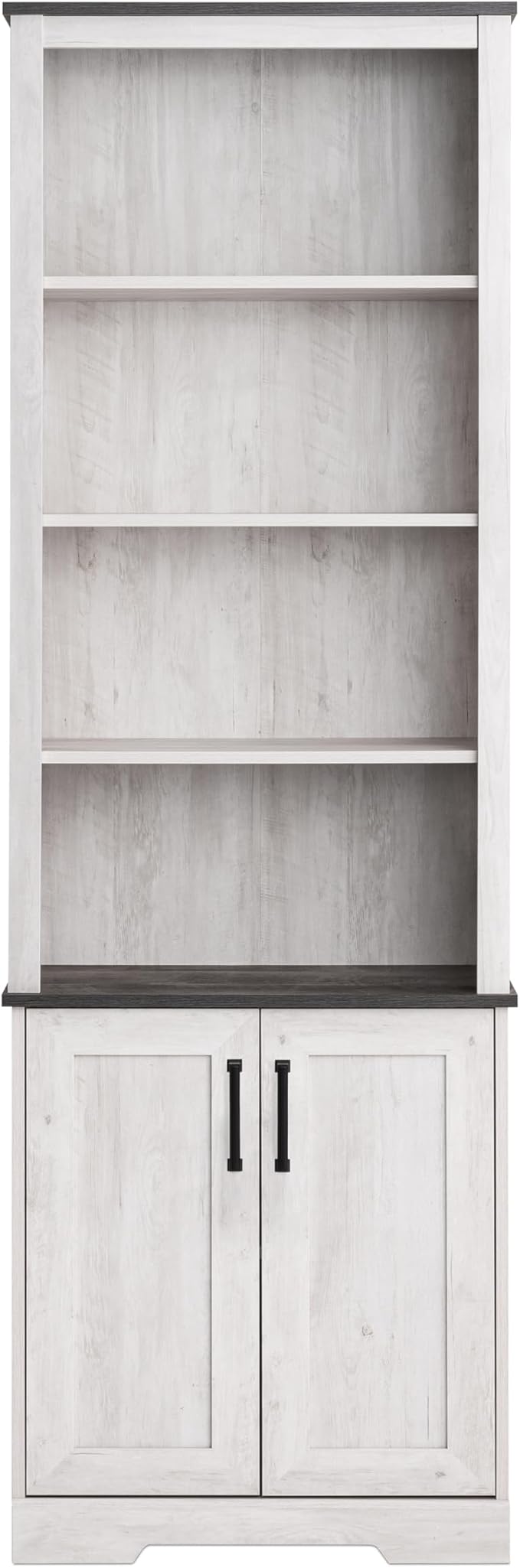 Prepac Rustic Ridge Bookcase with Doors, Washed White Storage Cabinet with Doors and Shelves, Accent Cabinet 26" W x 79.75" H x 12.5" D, ASBR-1630-1