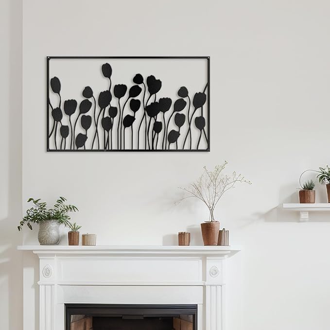 SIGNLEADER Metal Wall Decor Lotus Leaf Minimalist Modern Abstract Wall Sculpture Hangings Home Decoration for Living Room, Bedroom, Bathroom, Kitchen, Outdoor - 36" Black