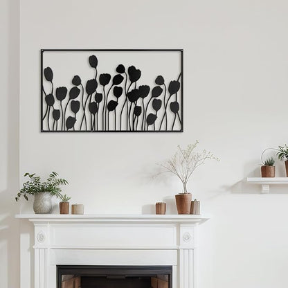 SIGNLEADER Metal Wall Decor Lotus Leaf Minimalist Modern Abstract Wall Sculpture Hangings Home Decoration for Living Room, Bedroom, Bathroom, Kitchen, Outdoor - 36" Black