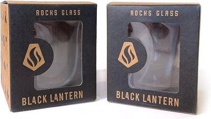 Black Lantern Forager Whiskey Glass Set Set of 2 11oz Old Fashioned Tumblers with Mushroom & Forest Campsite Design | Gift Box Included