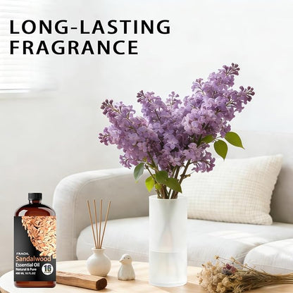 Sandalwood Essential Oil, Sandalwood Oil 16 Fl Oz 480 ML for Diffuser Humidifier Yoga Cleaning DIY Candle Soap Making Perfume Gift Essential Oils
